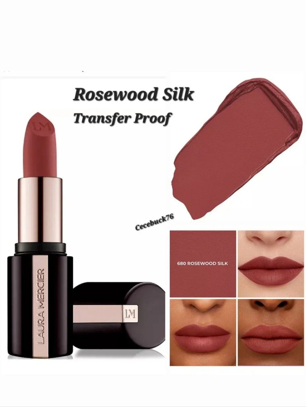 🌺Laura Mercier Rosewood Silk Caviar Smoothing Matte Lipstick Transfer Proof